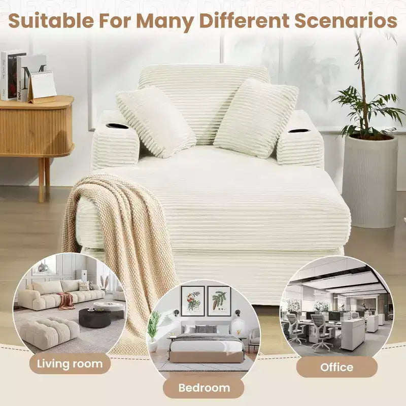 Corduroy Chaise Lounge Chair Single Seater Recliner with Ottoman Modern Accent Chair for Living Room or Bedroom