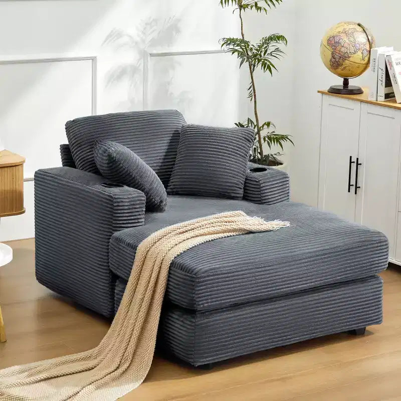 Corduroy Chaise Lounge Chair Single Seater Recliner with Ottoman Modern Accent Chair for Living Room or Bedroom