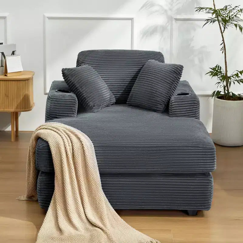Corduroy Chaise Lounge Chair Single Seater Recliner with Ottoman Modern Accent Chair for Living Room or Bedroom