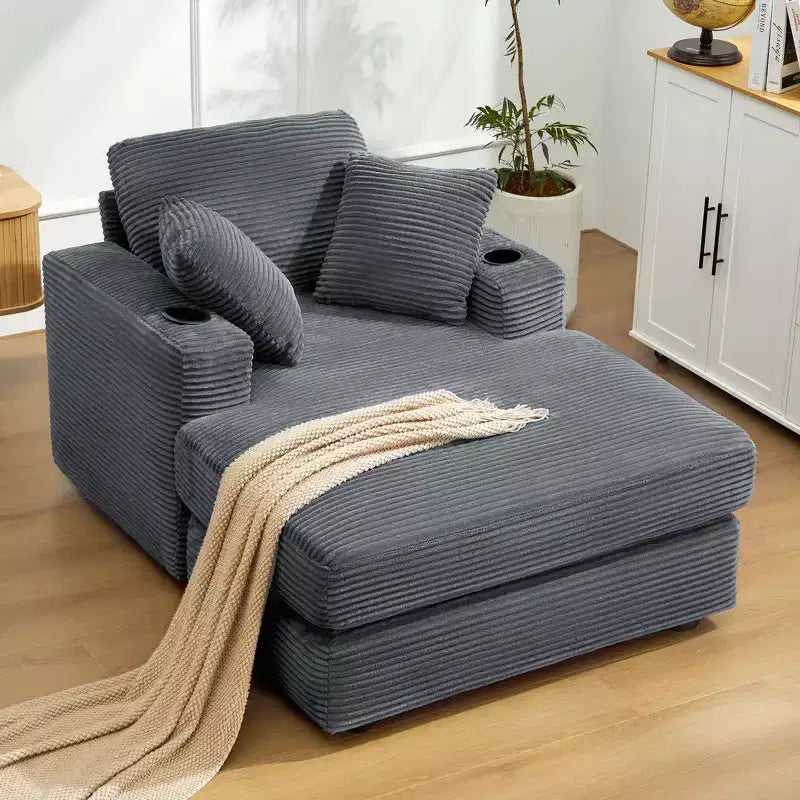 Corduroy Chaise Lounge Chair Single Seater Recliner with Ottoman Modern Accent Chair for Living Room or Bedroom