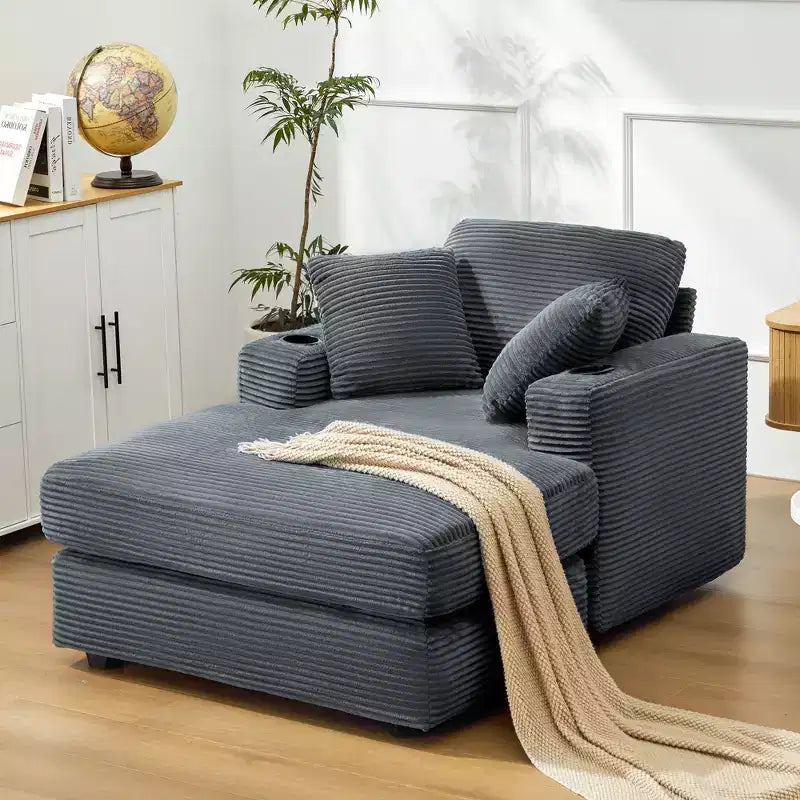 Corduroy Chaise Lounge Chair Single Seater Recliner with Ottoman Modern Accent Chair for Living Room or Bedroom