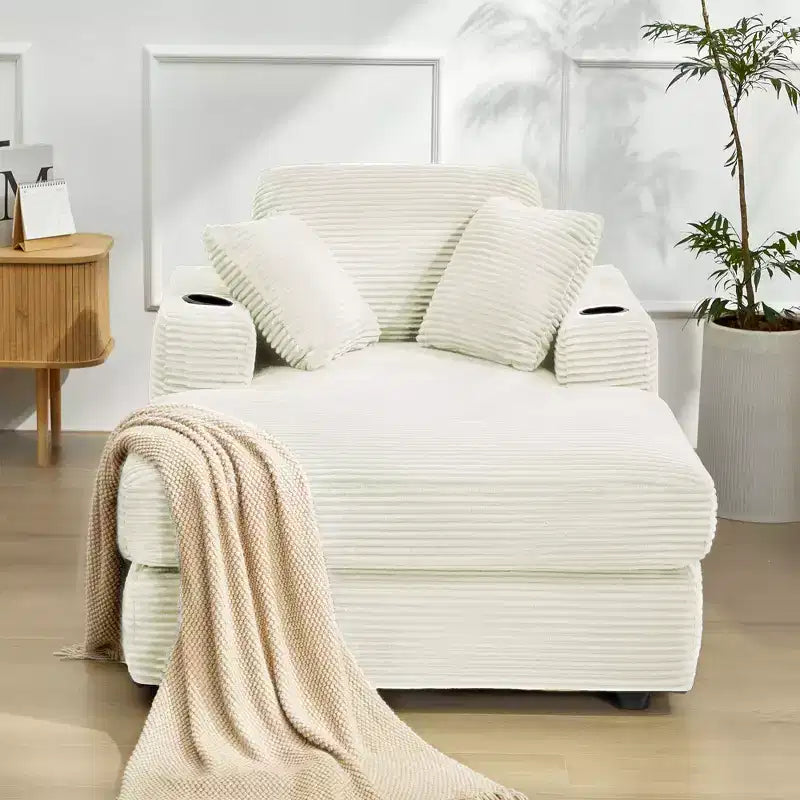 Hyleory Corduroy Chaise Lounge Chair Single Seater Recliner with Ottoman Modern Accent Chair for Living Room or Bedroom