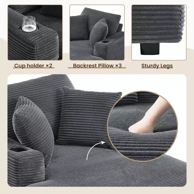 Corduroy Chaise Lounge Chair Single Seater Recliner with Ottoman Modern Accent Chair for Living Room or Bedroom