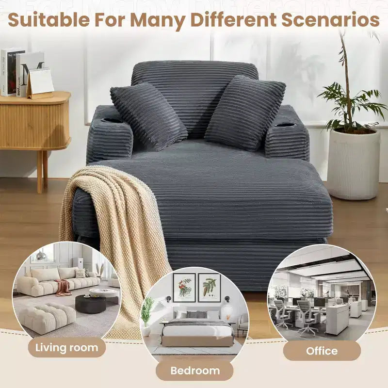 Corduroy Chaise Lounge Chair Single Seater Recliner with Ottoman Modern Accent Chair for Living Room or Bedroom