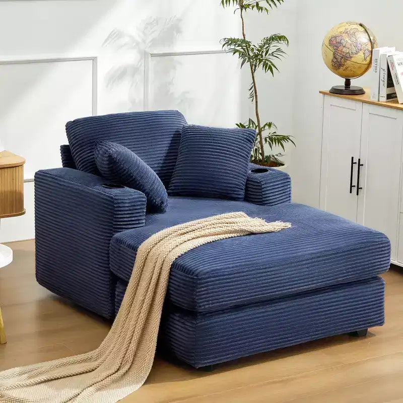 Corduroy Chaise Lounge Chair Single Seater Recliner with Ottoman Modern Accent Chair for Living Room or Bedroom