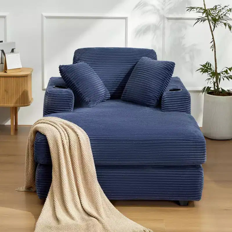 Corduroy Chaise Lounge Chair Single Seater Recliner with Ottoman Modern Accent Chair for Living Room or Bedroom