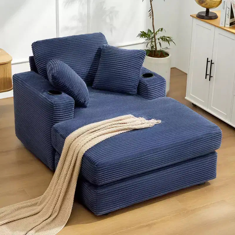 Corduroy Chaise Lounge Chair Single Seater Recliner with Ottoman Modern Accent Chair for Living Room or Bedroom