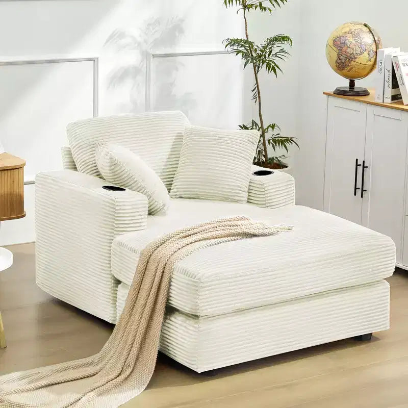 Corduroy Chaise Lounge Chair Single Seater Recliner with Ottoman Modern Accent Chair for Living Room or Bedroom