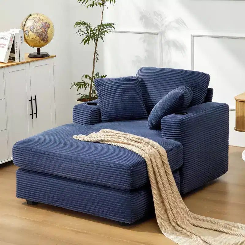 Corduroy Chaise Lounge Chair Single Seater Recliner with Ottoman Modern Accent Chair for Living Room or Bedroom