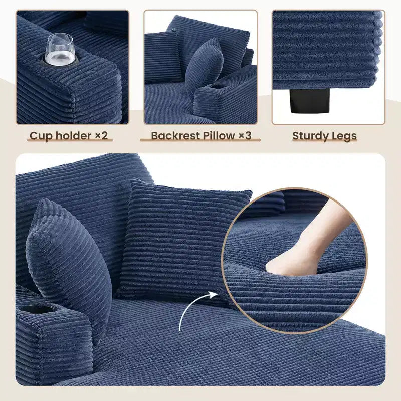 Corduroy Chaise Lounge Chair Single Seater Recliner with Ottoman Modern Accent Chair for Living Room or Bedroom