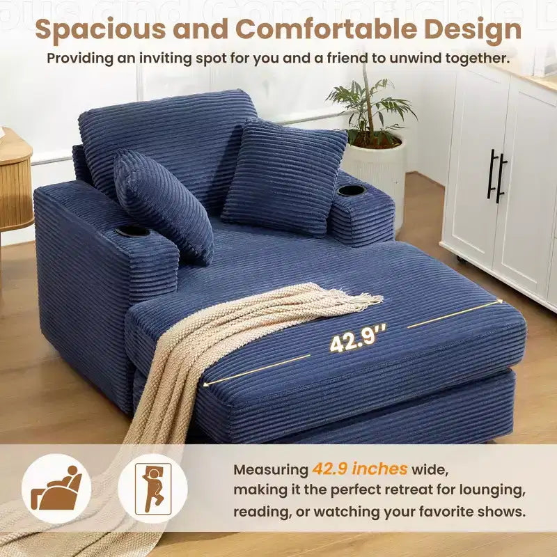 Corduroy Chaise Lounge Chair Single Seater Recliner with Ottoman Modern Accent Chair for Living Room or Bedroom