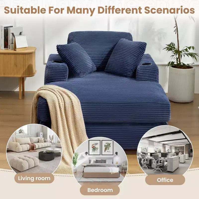 Corduroy Chaise Lounge Chair Single Seater Recliner with Ottoman Modern Accent Chair for Living Room or Bedroom