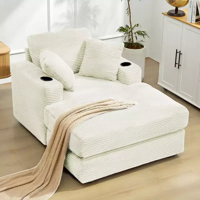 Corduroy Chaise Lounge Chair Single Seater Recliner with Ottoman Modern Accent Chair for Living Room or Bedroom