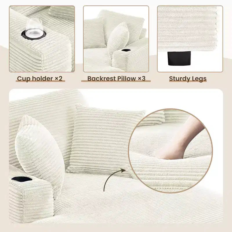 Corduroy Chaise Lounge Chair Single Seater Recliner with Ottoman Modern Accent Chair for Living Room or Bedroom