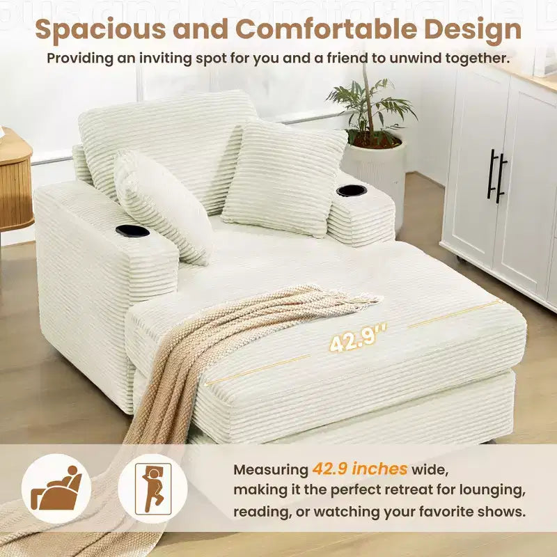 Corduroy Chaise Lounge Chair Single Seater Recliner with Ottoman Modern Accent Chair for Living Room or Bedroom