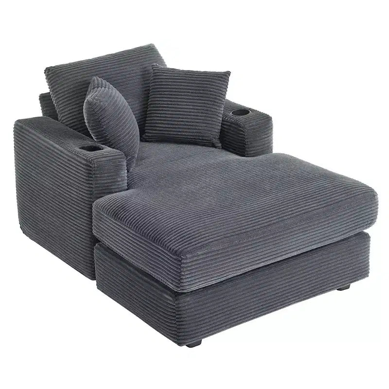 Hyleory Corduroy Chaise Lounge Chair Single Seater Recliner with Ottoman Modern Accent Chair for Living Room or Bedroom