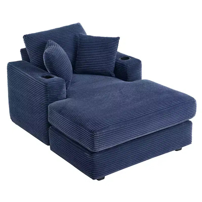 Hyleory Corduroy Chaise Lounge Chair Single Seater Recliner with Ottoman Modern Accent Chair for Living Room or Bedroom