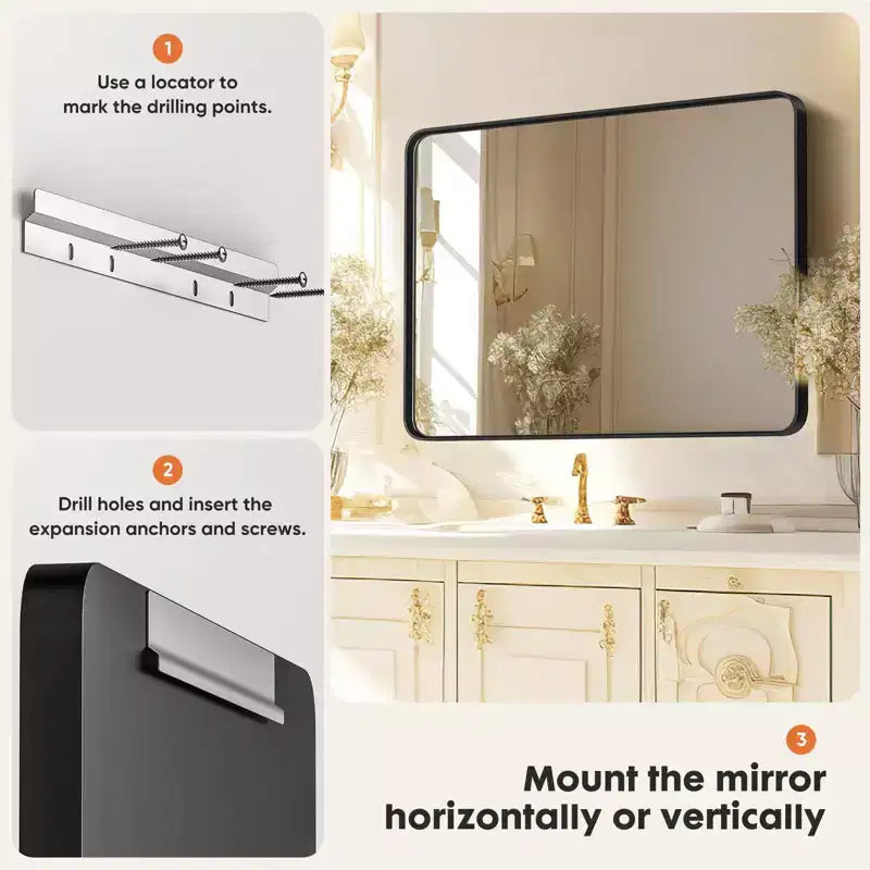 Aluminum Vanity Mirror 35x23 Inch, Bathroom Wall Mirror with LED Backlight and Rustproof Coating, Black