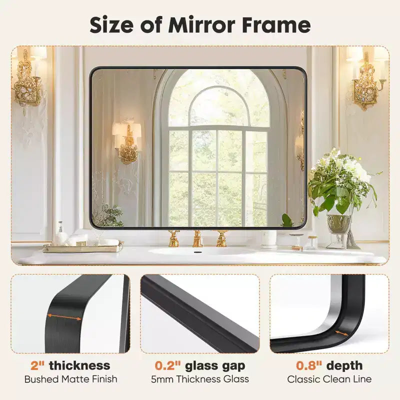 Aluminum Vanity Mirror 35x23 Inch, Bathroom Wall Mirror with LED Backlight and Rustproof Coating, Black