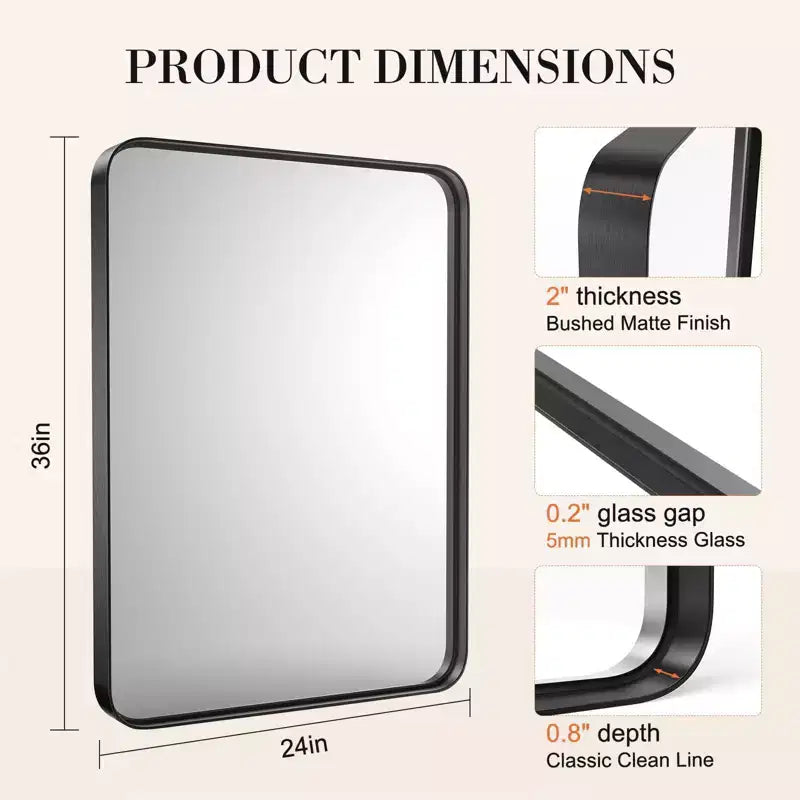 Aluminum Vanity Mirror 35x23 Inch, Bathroom Wall Mirror with LED Backlight and Rustproof Coating, Black