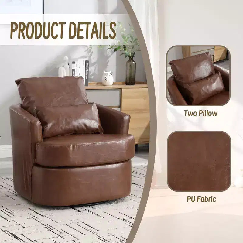 360 Swivel Barrel Chair,Plush PU Leather Accent Chair with Ergonomic Support for Living Room,Nursery,Office,Lounge