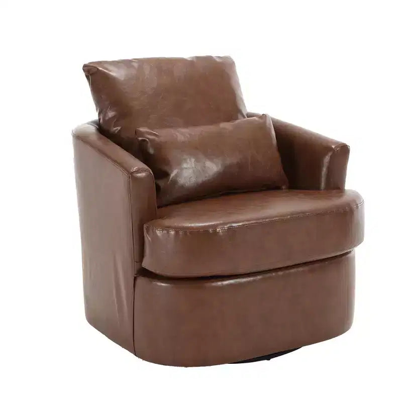 360 Swivel Barrel Chair,Plush PU Leather Accent Chair with Ergonomic Support for Living Room,Nursery,Office,Lounge