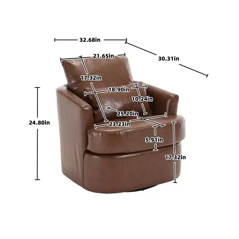 360 Swivel Barrel Chair,Plush PU Leather Accent Chair with Ergonomic Support for Living Room,Nursery,Office,Lounge