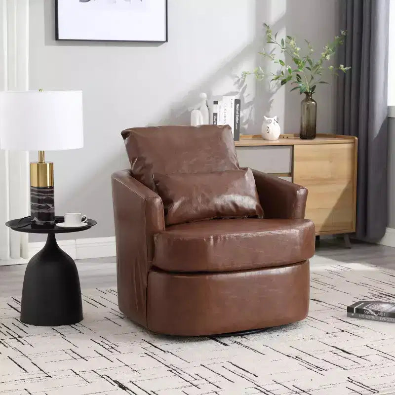 360 Swivel Barrel Chair,Plush PU Leather Accent Chair with Ergonomic Support for Living Room,Nursery,Office,Lounge