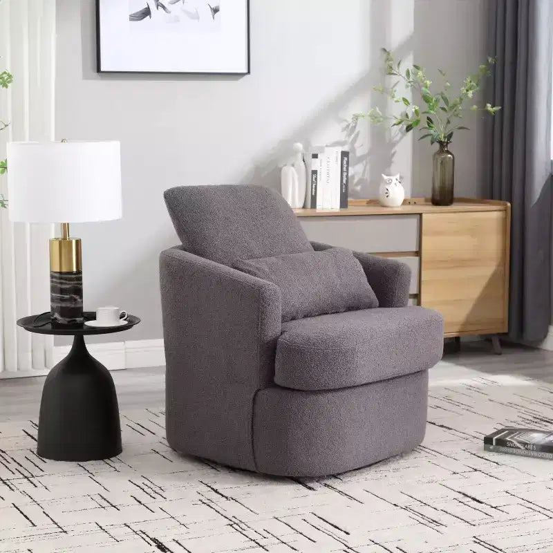 360 Swivel Barrel Chair,Plush PU Leather Accent Chair with Ergonomic Support for Living Room,Nursery,Office,Lounge