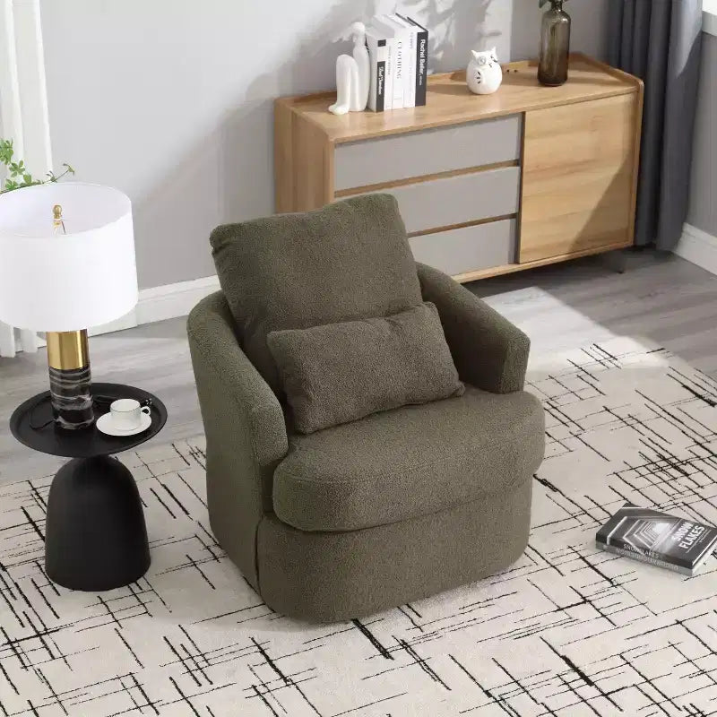 360 Swivel Barrel Chair,Plush PU Leather Accent Chair with Ergonomic Support for Living Room,Nursery,Office,Lounge