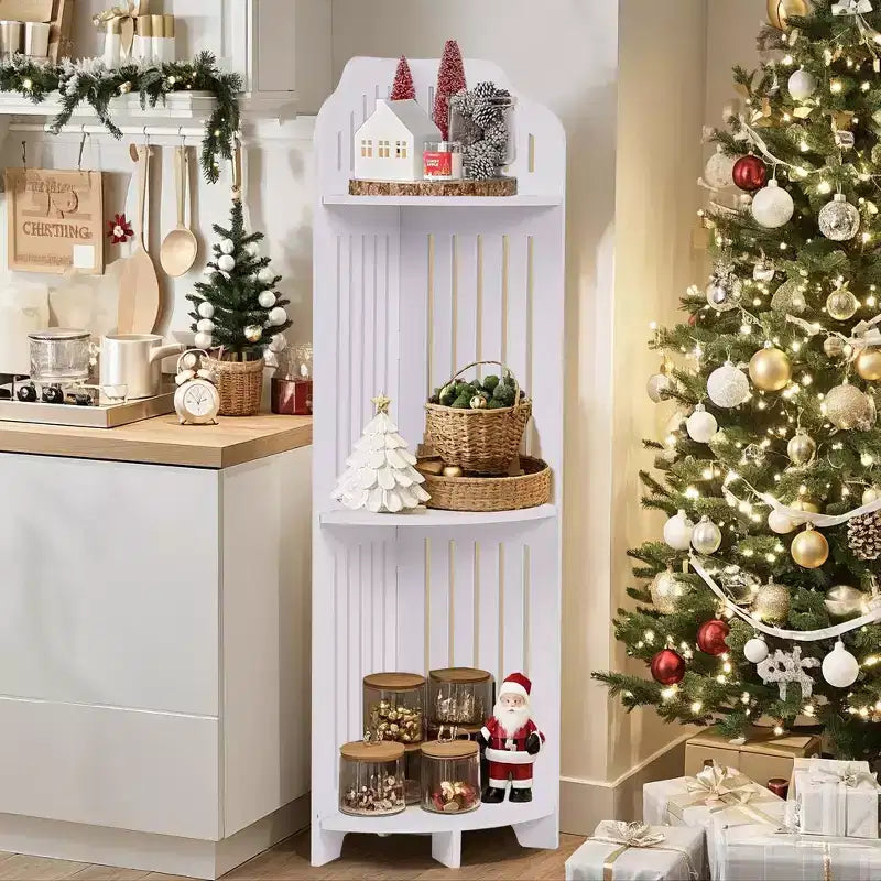 3/4-Tier Corner Shelf Stand, Small Storage Organizer for Narrow Space, Toilet Paper Stand for Bathroom, White