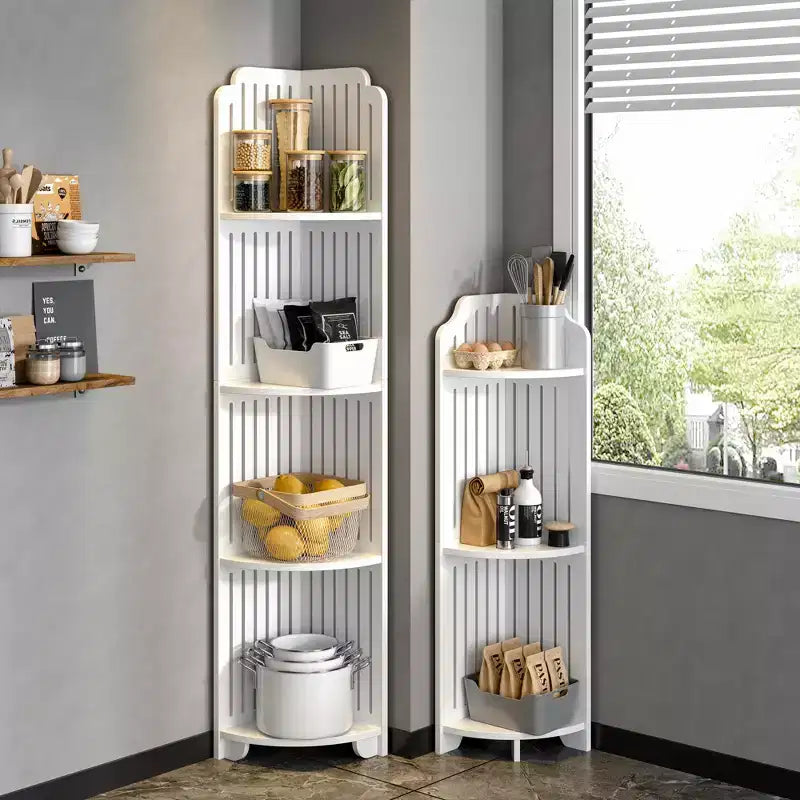 3/4-Tier Corner Shelf Stand, Small Storage Organizer for Narrow Space, Toilet Paper Stand for Bathroom, White