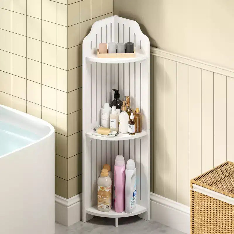 3/4-Tier Corner Shelf Stand, Small Storage Organizer for Narrow Space, Toilet Paper Stand for Bathroom, White