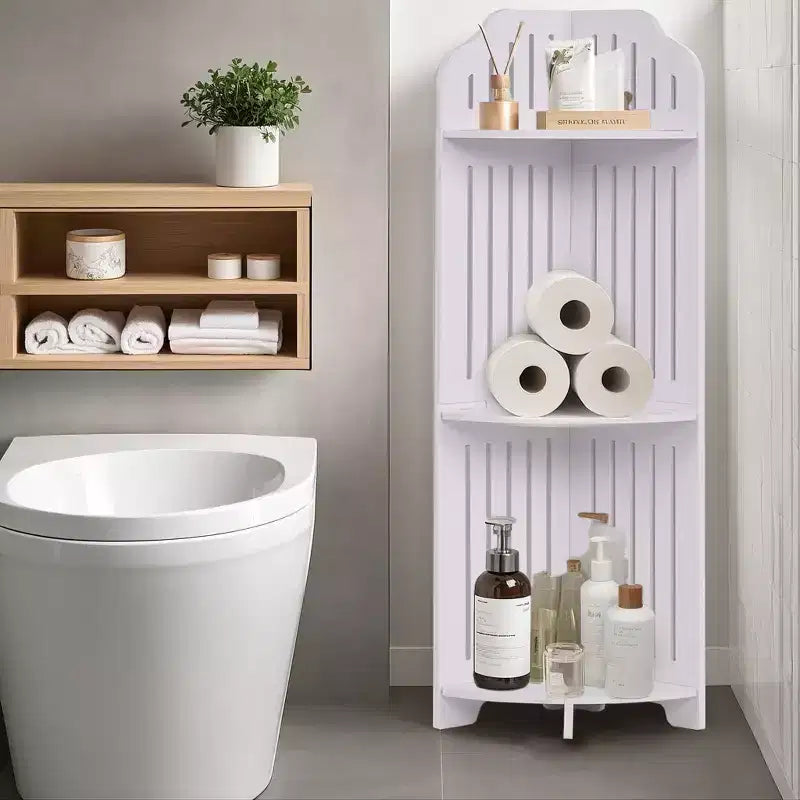 3/4-Tier Corner Shelf Stand, Small Storage Organizer for Narrow Space, Toilet Paper Stand for Bathroom, White