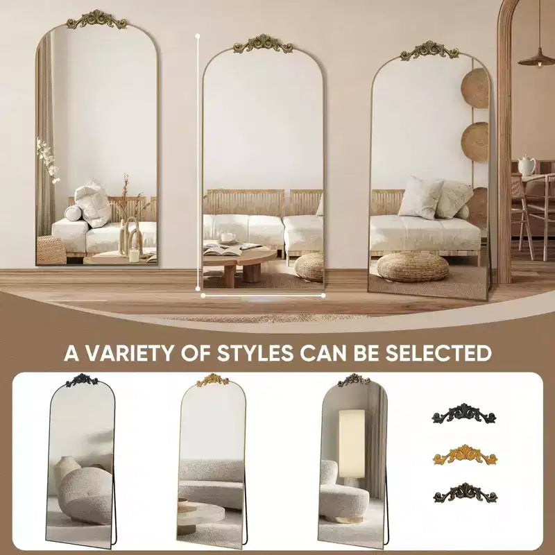 65x22 Arched Full Length Mirror Metal Vintage Mirror Baroque Style,Black