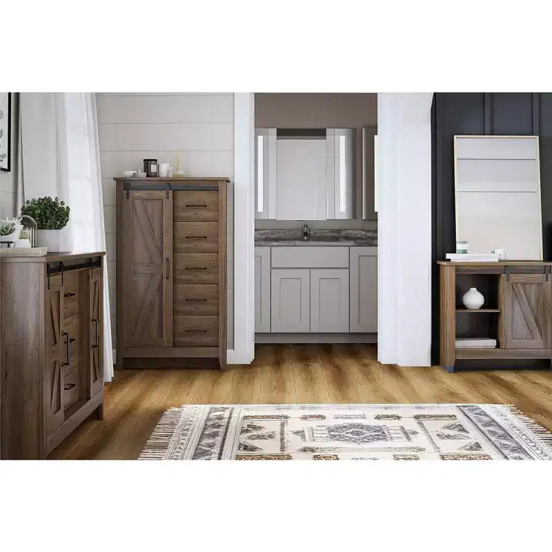 Alton Farmhouse Nightstand with 4 Shelves