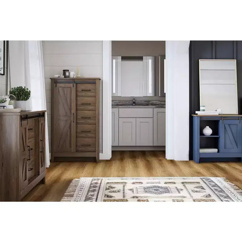 Alton Farmhouse Nightstand with 4 Shelves
