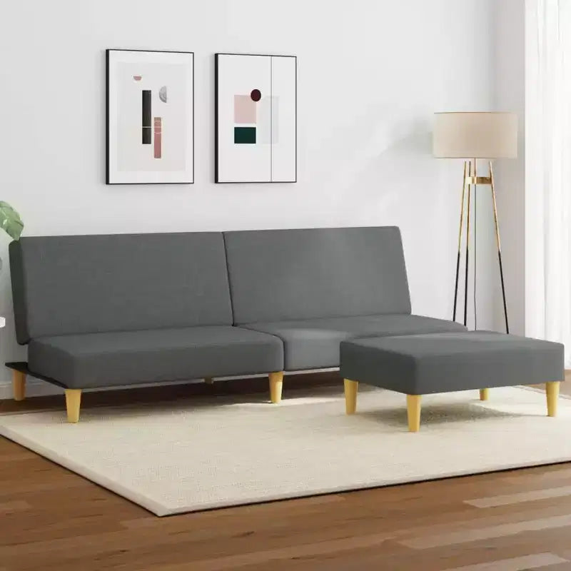 2-Seater Sofa Bed with Pillows and Footstool - Dark Gray Velvet
