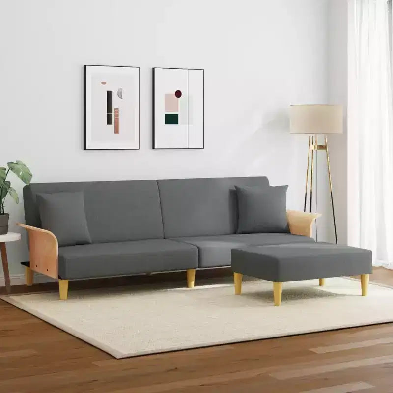 2-Seater Sofa Bed with Pillows and Footstool - Dark Gray Velvet