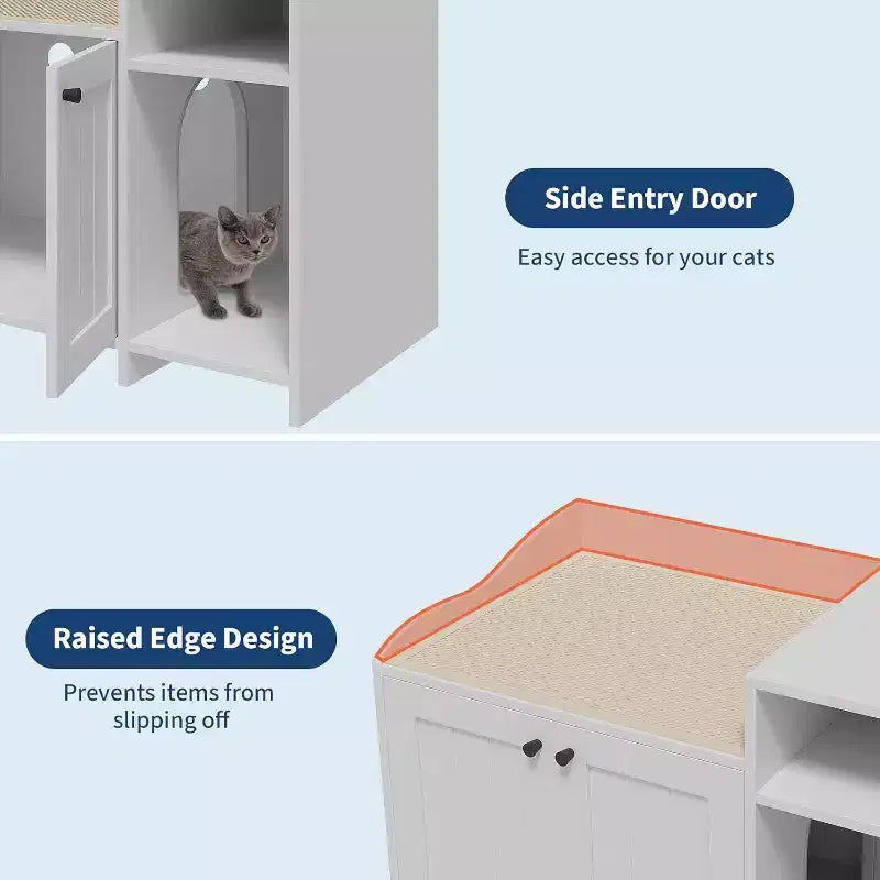 Cat Litter Box Enclosure Furniture, Hidden Litter Box Cabinet with Barn Door, Modern End Table Style, Wooden Pet House, Dog-Proof Design
