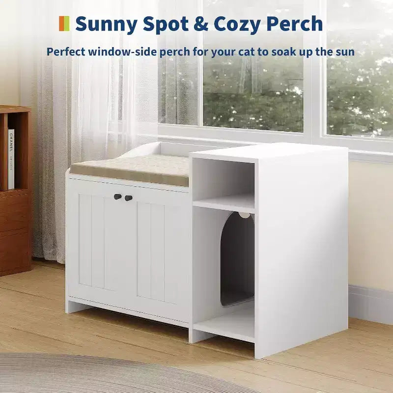 Cat Litter Box Enclosure Furniture, Hidden Litter Box Cabinet with Barn Door, Modern End Table Style, Wooden Pet House, Dog-Proof Design