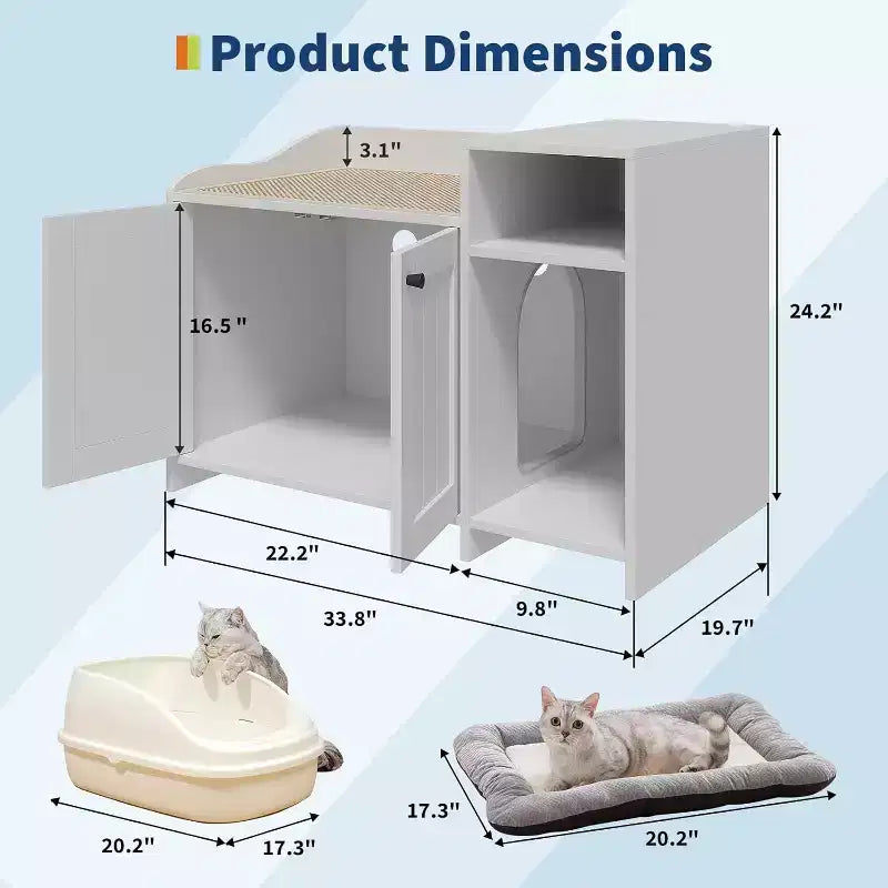 Cat Litter Box Enclosure Furniture, Hidden Litter Box Cabinet with Barn Door, Modern End Table Style, Wooden Pet House, Dog-Proof Design