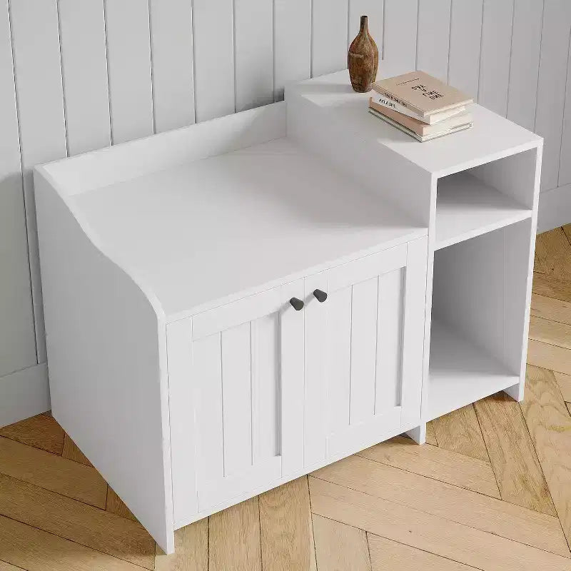 Cat Litter Box Enclosure Furniture, Hidden Litter Box Cabinet with Barn Door, Modern End Table Style, Wooden Pet House, Dog-Proof Design