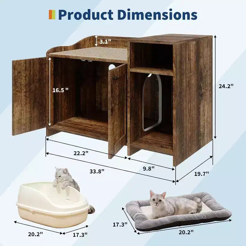 Cat Litter Box Enclosure Furniture, Hidden Litter Box Cabinet with Barn Door, Modern End Table Style, Wooden Pet House, Dog-Proof Design