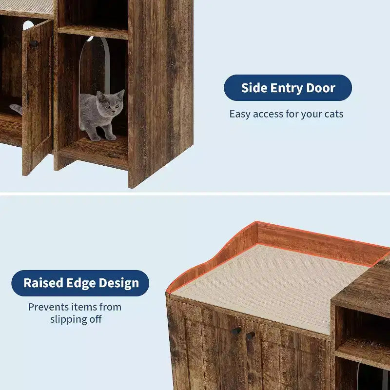 Cat Litter Box Enclosure Furniture, Hidden Litter Box Cabinet with Barn Door, Modern End Table Style, Wooden Pet House, Dog-Proof Design