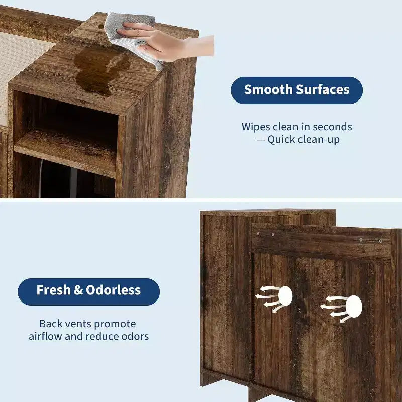 Cat Litter Box Enclosure Furniture, Hidden Litter Box Cabinet with Barn Door, Modern End Table Style, Wooden Pet House, Dog-Proof Design