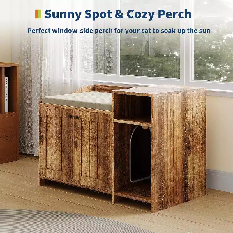 Cat Litter Box Enclosure Furniture, Hidden Litter Box Cabinet with Barn Door, Modern End Table Style, Wooden Pet House, Dog-Proof Design