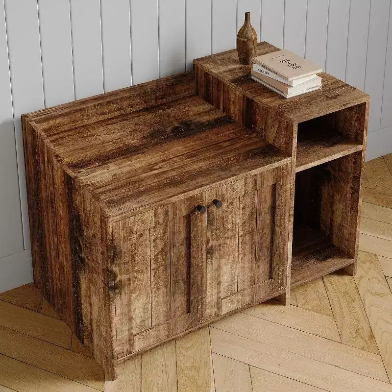 Cat Litter Box Enclosure Furniture, Hidden Litter Box Cabinet with Barn Door, Modern End Table Style, Wooden Pet House, Dog-Proof Design