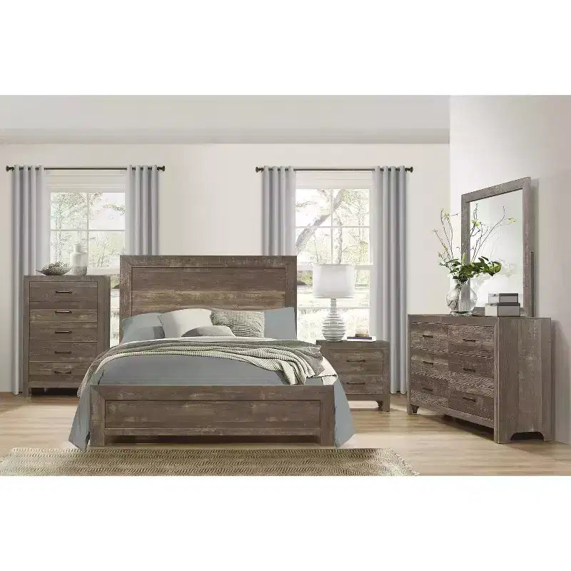 Rustic 5-Drawer Dresser Chest with Black Metal Hardware Simple Design for Bedroom, No Assembly required
