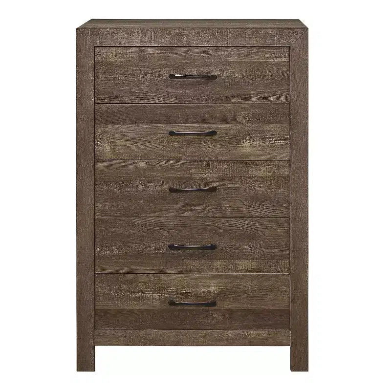 Rustic 5-Drawer Dresser Chest with Black Metal Hardware Simple Design for Bedroom, No Assembly required